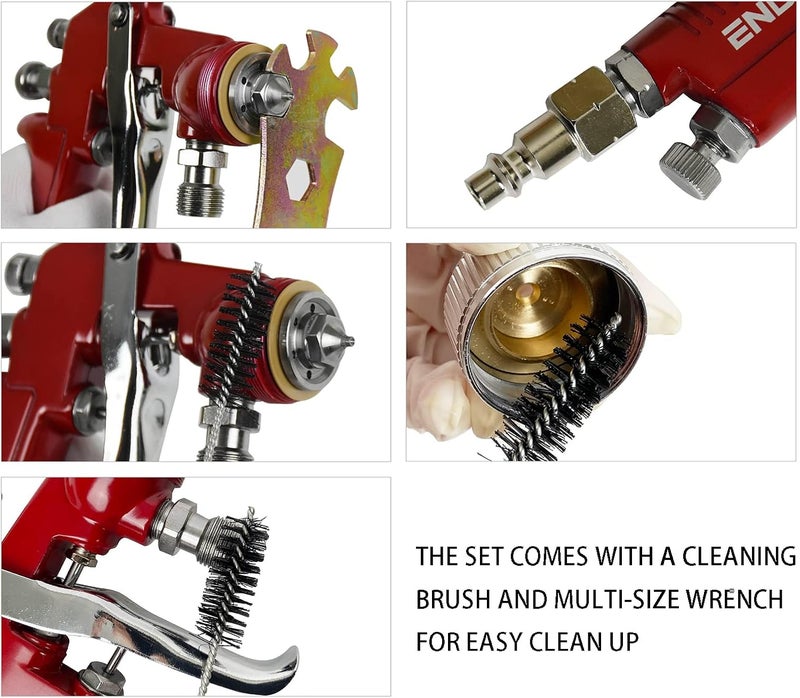 ENDOZER Professional Siphon Feed Spray Gun for Paint, Red Handle, 34 oz -1.8mm Nozzle for a Variety of Low Viscosity Paints（Red） - Image 4